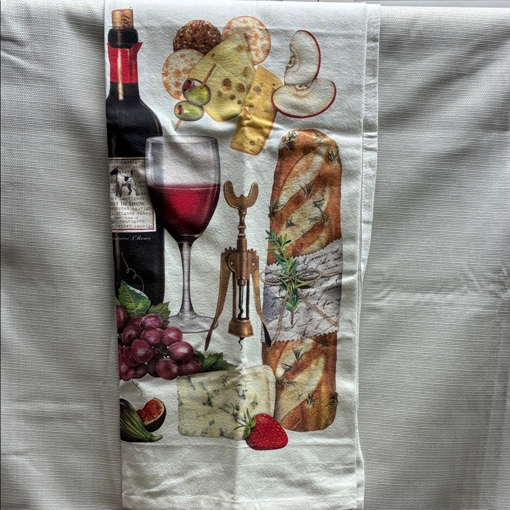 Gourmet Wine and Cheese Kitchen Towel NWOT